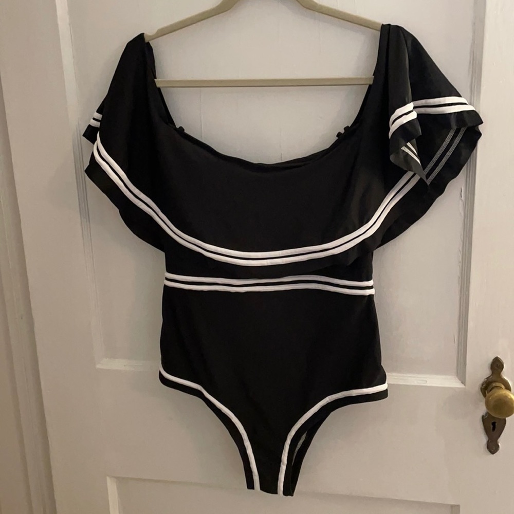 NEVER WORN Black One Piece with White Detailing